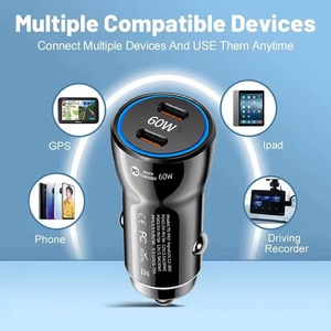 60W PD 3.0 Car Charger Dual Port USB Type C Fast Charging Adapter for Mobile Phone <b>Game</b> Player <b>Smart</b> Watch - Product Image 6