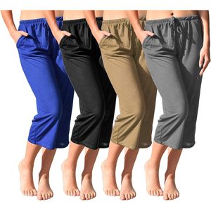 FOXA Pantalon Capri pour femme, taille mi-haute, avec cordon de serrage, léger et fluide, pour le spa, plusieurs couleurs - Product Image 1