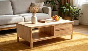 Table basse de rangement solide de qualité supérieure avec tiroirs et étagère ouverte, table centrale minimaliste de style nordique pour salon - Product Image 4