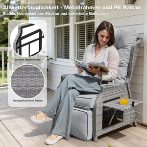 Silla <span class=keywords><strong>de</strong></span> Jardín Reclinable Acolchada con Respaldo Acolchado COMLAX FIELD, Resistente a la Intemperie, Ajustable, con Marco <span class=keywords><strong>de</strong></span> Ratán Sintético, Color Gris Claro, Tumbona para - Product Image 5