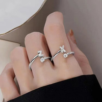 Bijoux fantaisie en argent sterling S925 incrusté de zircon, personnalité, 26 initiales de l'alphabet, bague ouverte réglable pour l'index, pour femmes