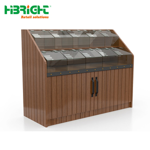 Estante de exhibición de alimentos a granel de madera para supermercado, mostrador de dulces con estantes tipo isla, contenedores de acrílico y gabinete de almacenamiento - Product Image 2