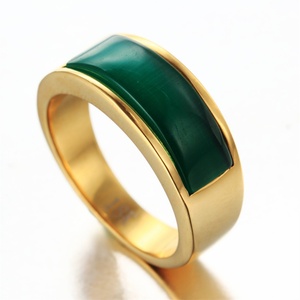 Punk Jade Stone Stainless Steel <b>Rings</b> Natural Gemstone Gold Plated <b>Mens</b> <b>Ring</b> - Product Image 3
