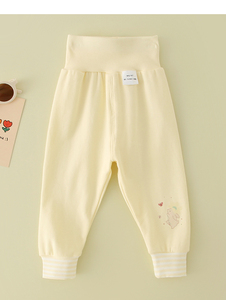 Pantalones Largos de Algodón de Cintura Alta para Niñas, con Estampado de Dibujos Animados, Puños a Rayas, Protección Abdominal, Abertura en la Entrepierna, Pantalones Casuales para Bebés - Product Image 6