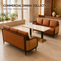 Banquette trois places avec panneaux en rotin et coussins en cuir pour restaurant, ensemble de banquettes pour café et hôtel