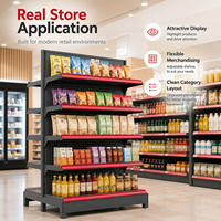 Étagère Gondole Double Face Gris Foncé en Métal avec Bordure Rouge, Panneau Perforé, 5 Niveaux, Présentoir à Snacks, Étagère d'Îlot pour Supermarché et Épicerie