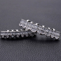Grillz dentaire personnalisé pour rappeur, en laiton plaqué argent et zircon, pour dents supérieures et inférieures, bijou de corps de mode inspiré du hip-hop