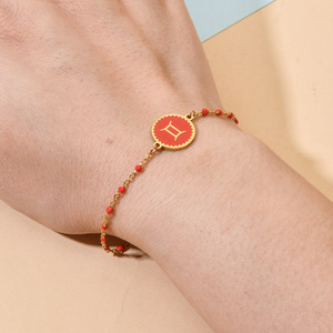 Pulsera chapada en oro de acero inoxidable a la moda, gota de aceite bohemio, 12 pulseras del zodiaco, pulseras de cadena de cuentas - Product Image 4