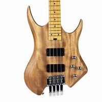 Deviser L-B5-N Headless 4-String HH Okoume Electric Bass Guitar with Roasted Maple Neck and Natural Finish Beginner-Friendly