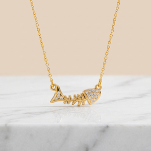 Collar con Colgante de Esqueleto de Pez con Diamantes, Chapado en Oro sobre Plata, Estilo Hiphop para Mujer, Certificado IGI, Delicado, Minimalista, Bonito, Regalo de Boda - Product Image 1