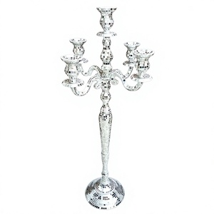 Best Attractive 5-Arm Silver Mosaic Candelabra Wedding Tabletop <b>Candle</b> Holder for Party Occasions Elegant Decorative Design - Product Image 1