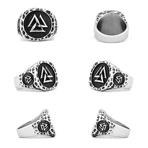Wholesale Men's Fashion Ring Viking Tri-Rune Celtic Compass Stainless Steel Fashion Jewelry