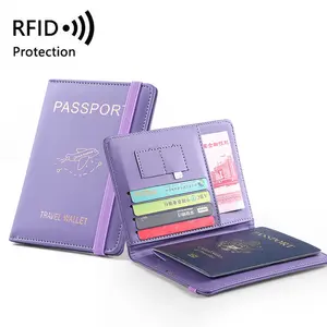 现货亚马逊pu皮革护照袋rfid多卡槽多功能护照证件夹护照套