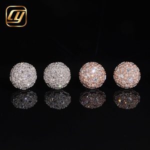 Boucles d'oreilles clous de luxe en moissanite, taille brillant rond, forme boule, en argent 925 plaqué or rose, bijoux de mariage pour femme - Product Image 1