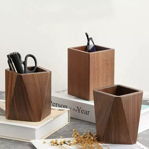 Solid Wood Pen Holder Square Black Walnut Office Desk <b>Storage</b> <b>Box</b> With Logo Engraving - Product Image 3