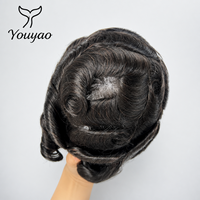 Prothèse capillaire pour hommes en stock, base en PU ultra-fine (0,04mm-0,06mm) avec nœuds, ligne de cheveux naturelle, cheveux indiens, système capillaire en gros