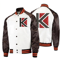 Veste universitaire d'hiver pour homme en satin blanc et marron à col montant avec logo K brodé personnalisé en polyester unisexe