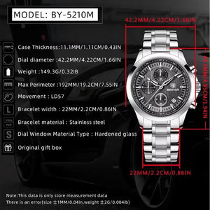 Montre-bracelet à quartz pour homme Benyar BY-5210, bracelet en acier inoxydable et cuir, aiguilles lumineuses, montre-bracelet de luxe pour homme, Reloj avec boîte cadeau - Product Image 4