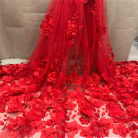 Tissus en dentelle nigériane rose de haute qualité 2021 avec broderie en maille et appliques florales 3D en tulle pour mariée