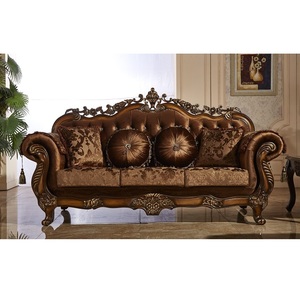 Set Divano Classico Stile Europeo 1+<span class=keywords><strong>2</strong></span>+3 Posti, Lussuoso Arredamento Soggiorno in Legno Massello Intagliato con Rivestimento in Velluto WA548 - Product Image 2