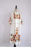 Robe maxi pour femme, style bohème hippie, avec fermeture éclair au dos, broderie florale mexicaine vintage des années 1970, couleurs d'automne étonnantes