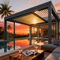 Pérgola Bioclimática Motorizada de Aluminio, Impermeable, Resistente al Viento y a la Nieve, con Techo de Láminas Ajustables, Gazebo para Exteriores, Refugio para el Borde de la Piscina