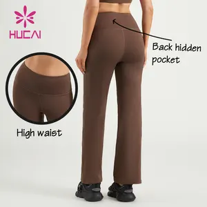 Custom Nylon Spandex Workout Sports Fitness Tummy Control High Waist Gym Flare Yoga Pants Leggings With Back Hidden Pocket