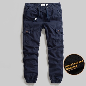 <span class=keywords><strong>Pantaloni</strong></span> Casual a gamba dritta mimetica piatta da <span class=keywords><strong>uomo</strong></span> 100% cotone elastico foderato in pile metà spessi caldi tute Multi-borsa tasche - Product Image 4