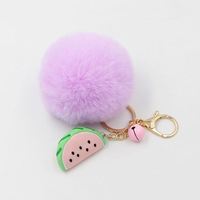 Kawaii pom Pom porte-clés faux lapin boule de fourrure porte-clés pompons de fourrure moelleux sac breloque pendentif décor pastèque porte-clés