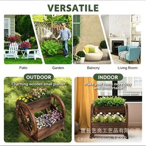 Support à fleurs en bois avec trou de drainage pour plantation en jardin, style rétro, utilisation extérieure - Product Image 2
