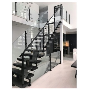 Escalier central en métal de conception moderne avec garde-corps en <span class=keywords><strong>verre</strong></span>, escalier <span class=keywords><strong>à</strong></span> poutre unique personnalisé - Product Image 4