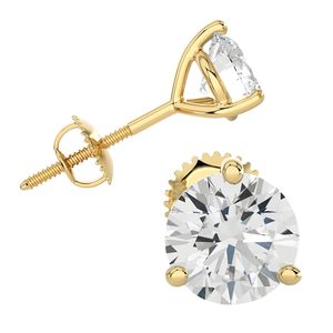 Boucles d'oreilles clous en or blanc 14 carats avec diamants de laboratoire taille Martini à 3 griffes pour femme, à visser, D-E VVS1 VVS2, bijoux ronds - Product Image 2
