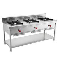 Cuisinière à gaz commerciale 3 brûleurs en acier inoxydable, compatible GPL, pour restaurant, hôtel, restauration, cuisine extérieure
