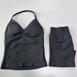 高品质主动运动瑜伽短裤套装加大码无背背心无缝两件套运动瑜伽套装女性 - Product Image 6