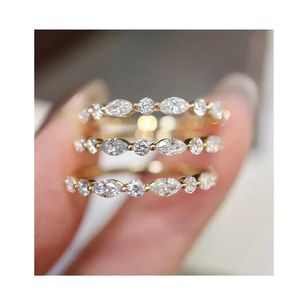 Xinfly 18K <b>Gold</b> 0.52ct Lab Diamond Marquise & Round Diamond Half Eternity Engagement <b>Ring</b> - Product Image 1