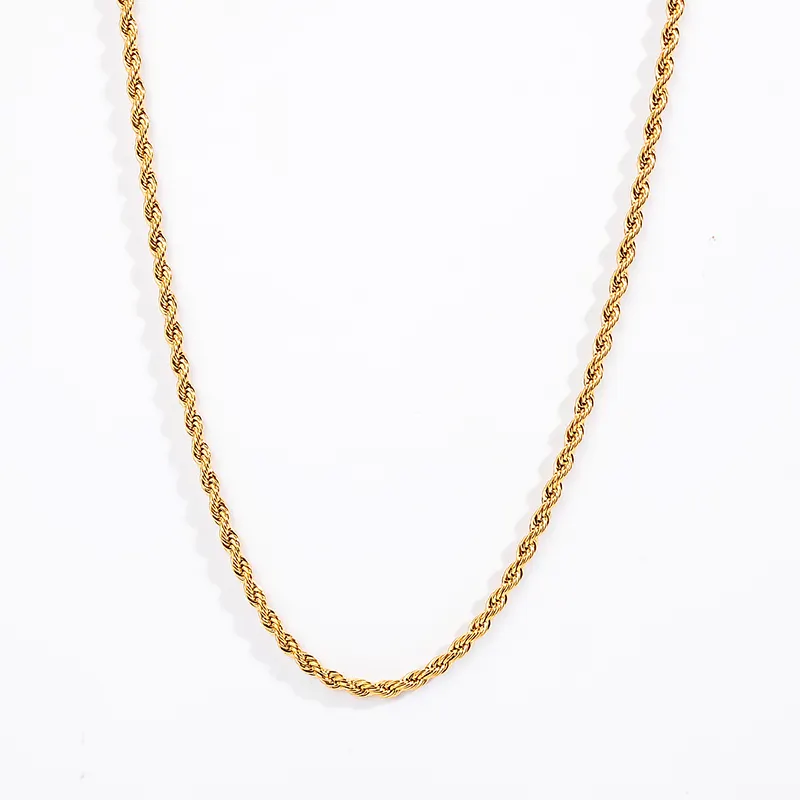 New Hiphop 3mm 30 inch Stainless Steel Rope Chain Necklace 18K Yellow Gold Twist Chain for Men Wholesale Price