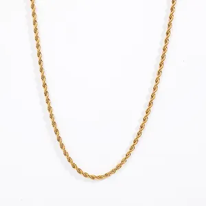 Neue HipHop 3mm 30 inch Edelstahl Seil kette Halskette 18 Karat Gelbgold Twist Chain für Männer Großhandels preis