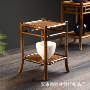 Mini table à thé à quatre pieds en bambou tissé à la main, table de cérémonie du thé japonaise en rotin tissé, support pour théière, portable - Product Image 5