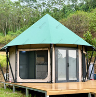Tente de luxe en toile PVC pour hôtel-resort extérieur, type lodge de glamping avec salle de bain, tente de safari