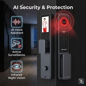 Serrure intelligente Premium 3D Face ID avec déverrouillage à distance WiFi Tuya, empreinte digitale biométrique et écran IPS de 4,5 pouces - Product Image 1