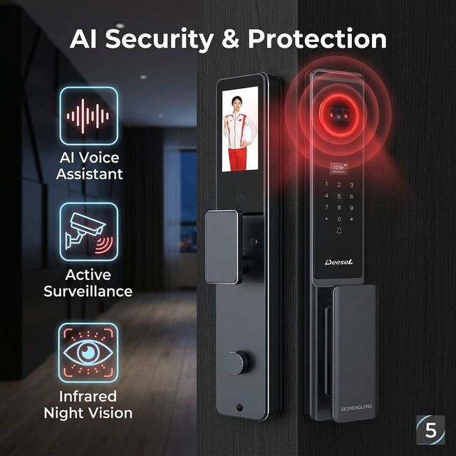 Premium 3D Face ID Smart Lock Tuya WiFi Remote Unlocking Biometric Fingerprint Door Lock with 4.5 inch IPS Screen