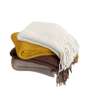 Manta de punto de rizo sólido estilo nórdico con flecos para cama y sofá, colcha para siesta en casa/oficina, tapete liso para decoración por hi - Product Image 1