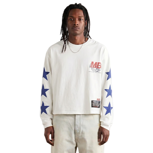 T-shirt à manches longues imprimé streetwear personnalisé en gros, 100 % coton biologique, coupe ample, épaules tombantes, motif graphique, pour homme - Product Image 1