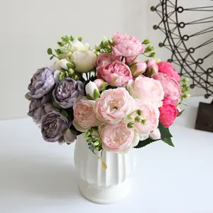 Korean Style 5 Head Philippos Rose 5 Small Peony Simulation Flower Home Wedding Bouquet Core