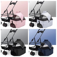 Poussette double pour animaux de compagnie avec support détachable Chariot à 4 roues pour chiens et chats Fermeture à glissière Panier de rangement portable et respirant