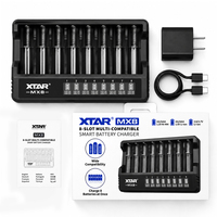 Chargeur universel XTAR MX8 8 canaux avec port Type-C et écran LCD pour batteries Ni-MH 1,2V, AA AAA 1,5V, Li-ion 3,6V 3,7V et batteries au lithium