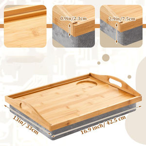 ถาดวางบนเตียงไม้ไผ่พร้อมหมอนรองแบบถอดได้ ถาดอาหารไม้พร้อมเบาะรอง - Product Image 2