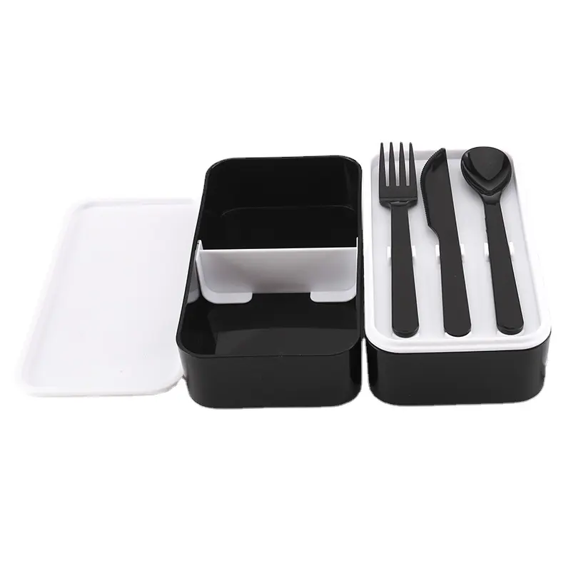 Plastic Lunch box with fork and Knife multi layers double layers lunch box bento box with belt