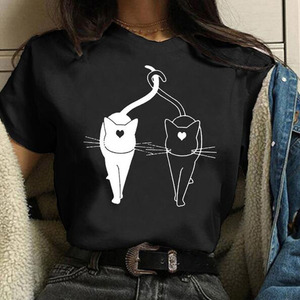 Mode femmes T-shirts Casual mignon <span class=keywords><strong>chat</strong></span> <span class=keywords><strong>motif</strong></span> imprimé t-<span class=keywords><strong>shirt</strong></span> Top Streetwear manches courtes <span class=keywords><strong>femme</strong></span> T-shirts dames vêtements T-shirts - Product Image 2