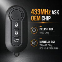 Clé de voiture à distance pour Fiat 433 MHz ASK avec puce Delphi BSI 5100 et Marelli BSI 7946AT, ID FCC RX2TRF198, clé intelligente automobile